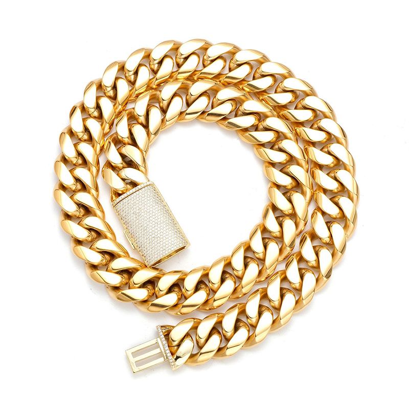 Miami Cuban Link Chain Necklace Designer Men 12Mm 14Mm Wide Micro Inlaid Cz Diamond In Buckle Rock Rapper Hip Hop Gold Jewelry Women Personalize Gift