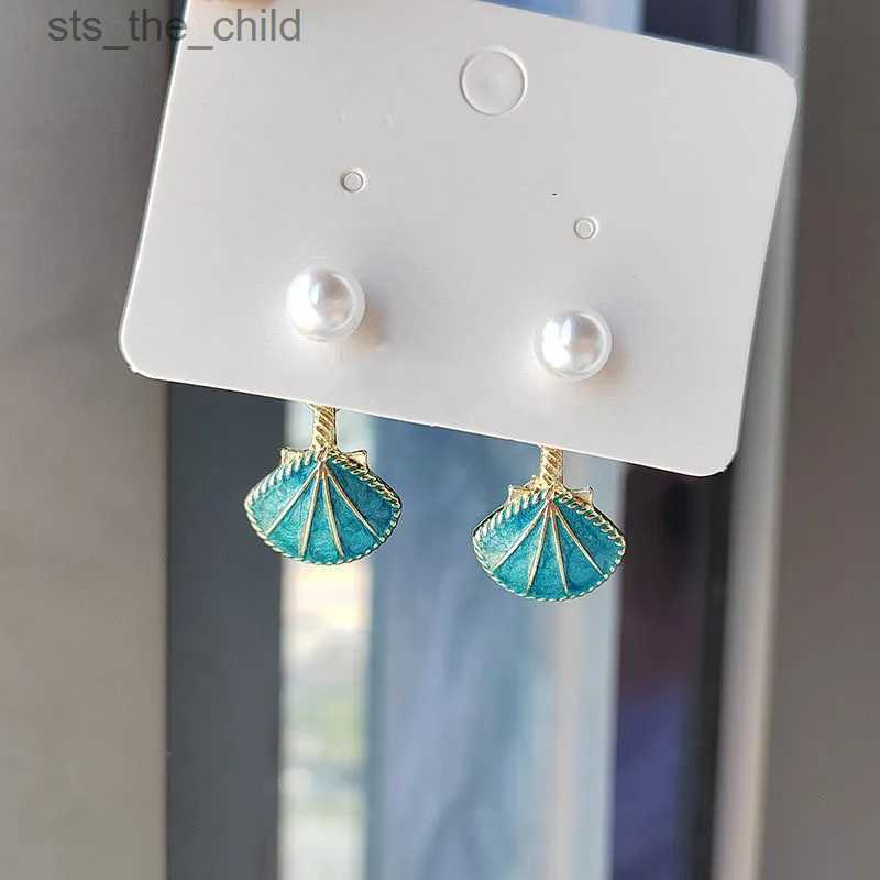 Dangle Chandelier Summer Style Shell Pearl Pendant Earrings Bohemian Gold Blue Shell Beach Jewelry Suitable for Womens Warm Souvenir GiftsC24326