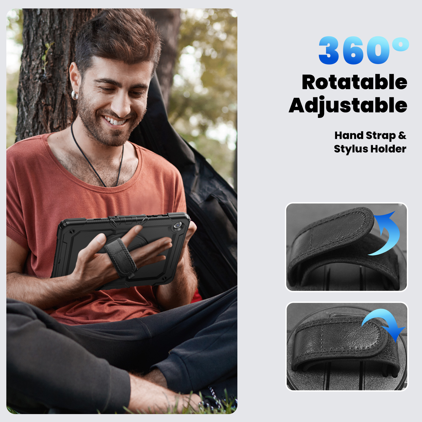 Case For Samsung Galaxy Tab A9 Plus 11 inch A9+ 360 Rotating Hand Strap Kickstand Tablet Cover Rugged Shockproof Armor Cases + Shoulder Strap with Scr