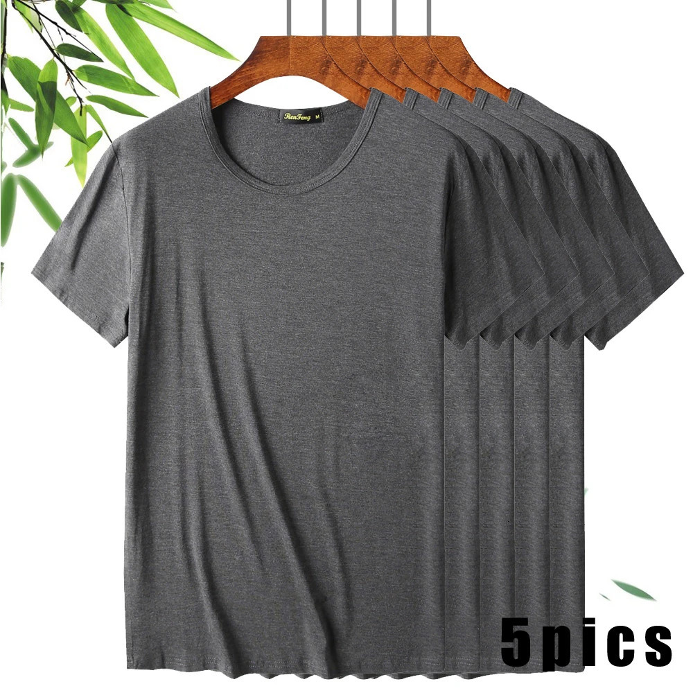 Mens 5 Pack Soft Comfy Bamboo T Shirt For Men Breathable Crew Neck Slim Fit Tees Short Sleeve Plain T-Shirts Casual Summer Top 240319