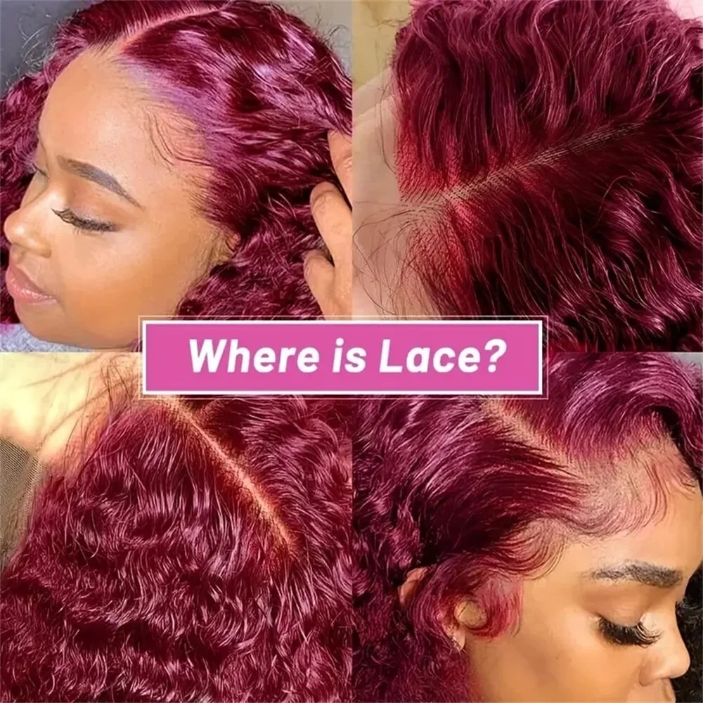 30 40 Inch Curly 99J Bury 13X4 Front Human Hair Brazilian Deep Wave 13X6 Lace Frontal Wigs For Women