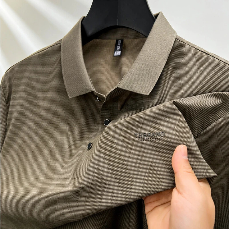 Casual Striped Mens Polo Top Summer Products Lapel Short Sleeve T-shirt Korean Mens Top Middle-aged Mens Clothing 240315