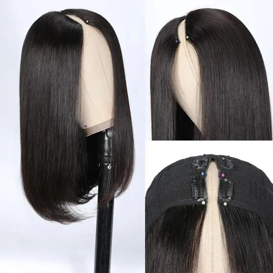 Straight Short Bob Part Wigs For Women V Shape Brazilian Human Hair No Leave Out Glueless Wig