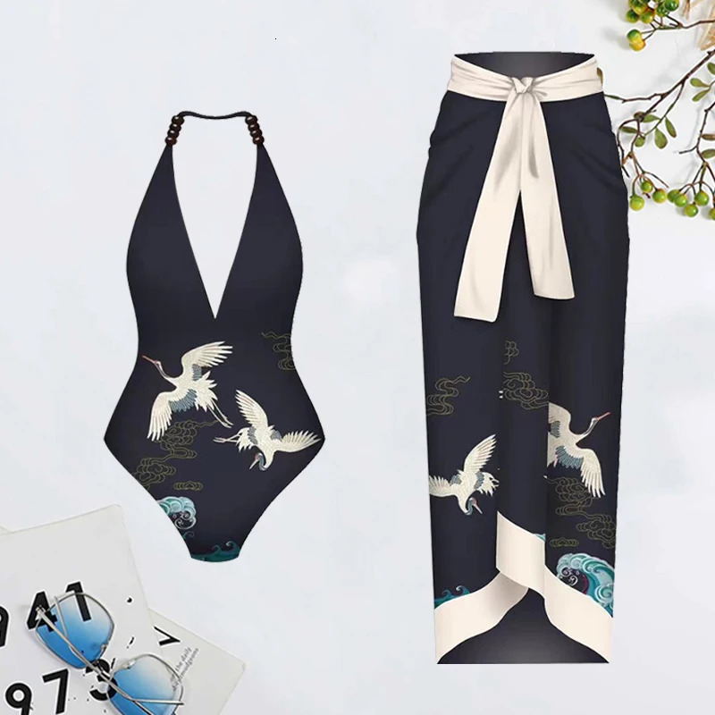 2024 LANSWE Deep V OnePiece Swimwear Women Swimsuit TwoPiece Suit Summer Beach Wear Womens Outing AA001 240320