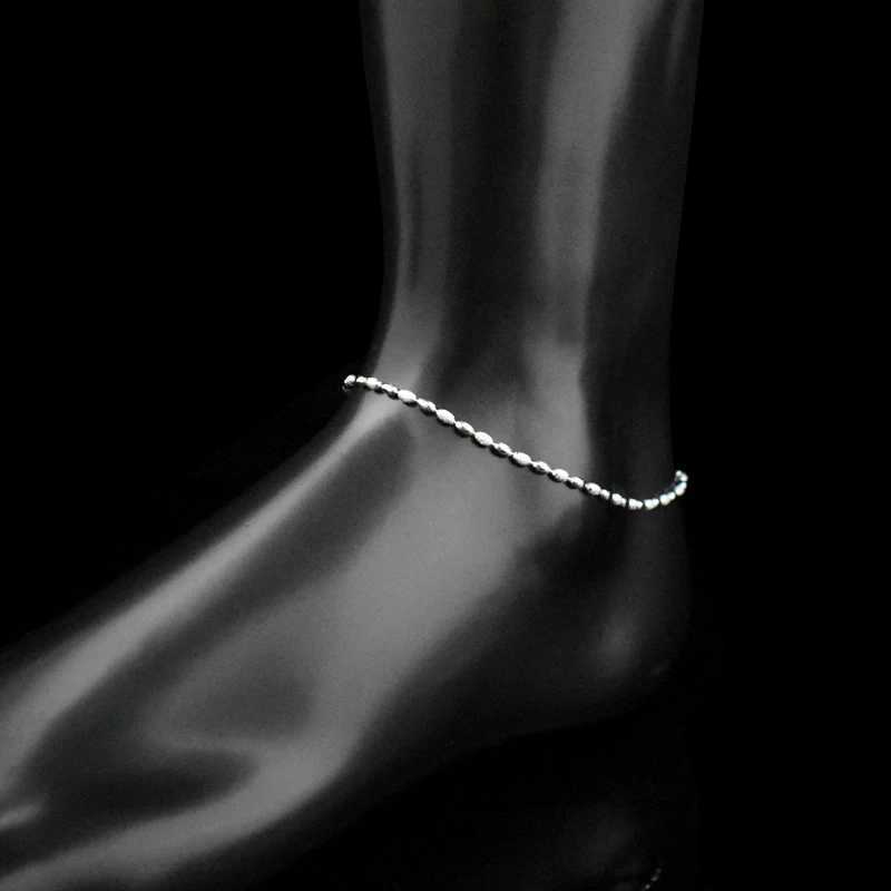 Anklets New Fashion Womens Small Bead Chain Necklace 925 Sterling Silver Olive Bead Necklace Bracelet Womens Foot Jewelry GiftC24326