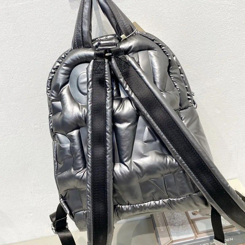 Backpack 2024 Women Backpac Down Letter Printing Autumn Winter Fashion Large-capacity Space Cotton Solid Color School Bag