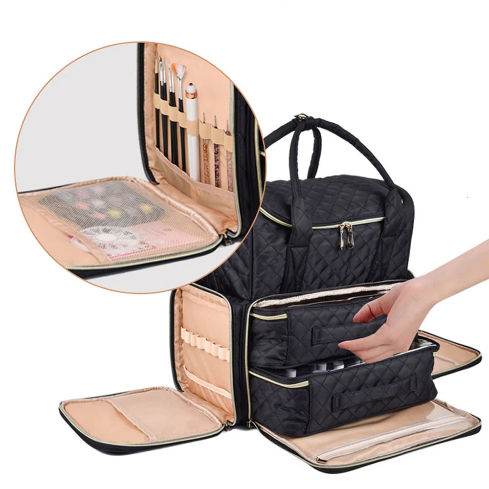 Annmouler Polish Organizer Backpack Holds 80 Bottles Accessories Storage with 2 Removable BagsDouble Layer Nail Pol 240314 4