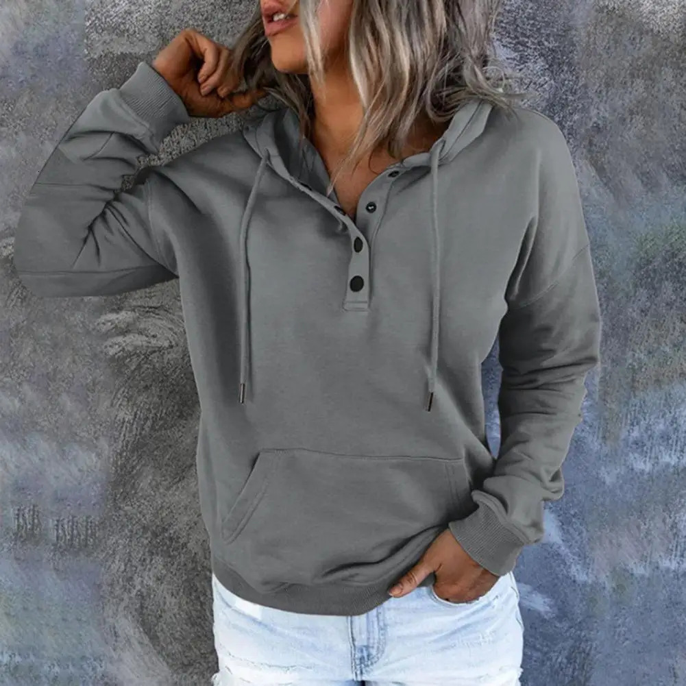 Women Hoodie Winter Hooded Sweatshirt for Cozy Womens Fallwinter Stylish Loose Pullover with Big Pocket Button 240318