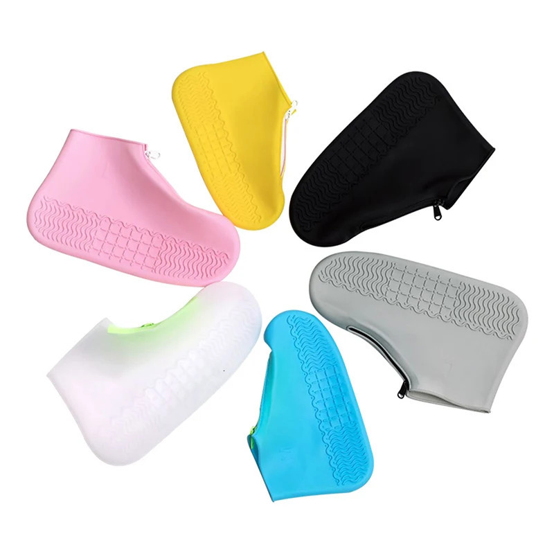 Anti-slip Cover For Shoes Unisex Reusable Silicone Rain Shoe Covers Zipper Overshoes Waterproof Shoes Cover Women Galoshes 240309