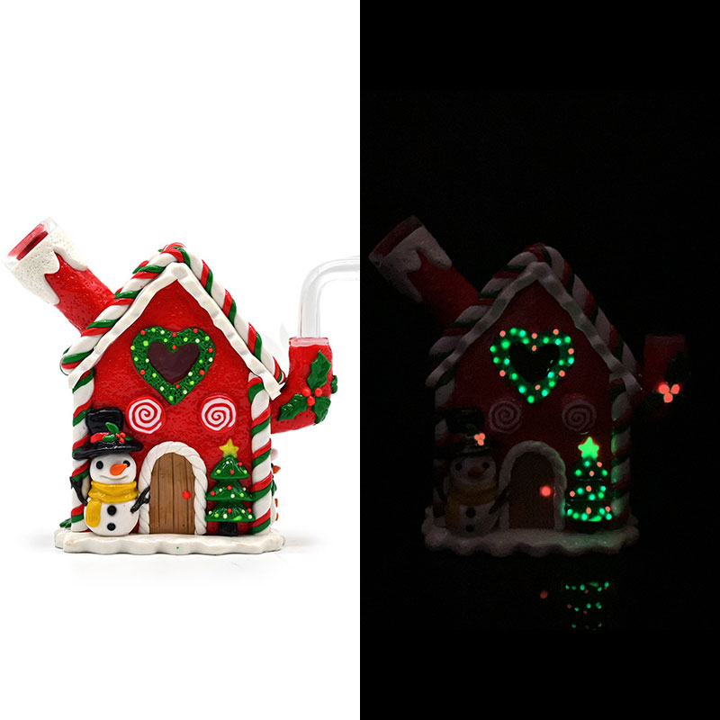 Glass Bong,Glass Water Pipe,Polymer Clay Christmas Theme Glass Smoking Item With Cartoon House,Glow In Dark,Christmas Tree/Snowman,Glass Hookah,Smokin