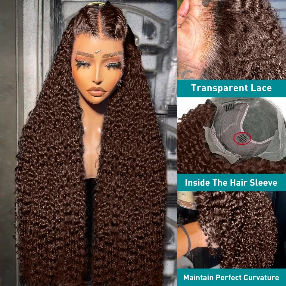 Chocolate Brown Curly Wigs 13X6 HD Human Hair Lace Frontal Wig 30 32 Inch 13X4 Deep Wave Colored Glueless For Women