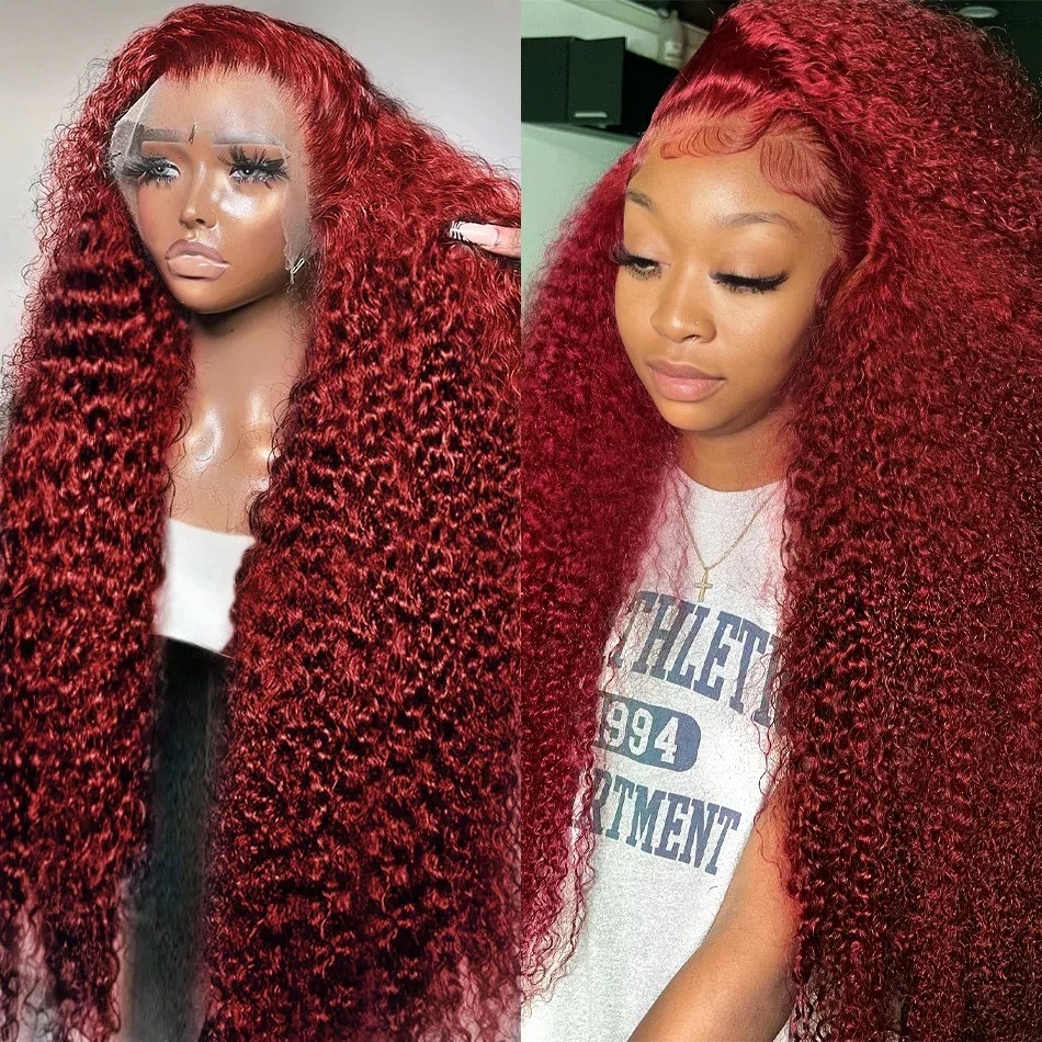 30 40 Inch Curly 99J Bury 13X4 Front Human Hair Brazilian Deep Wave 13X6 Lace Frontal Wigs For Women