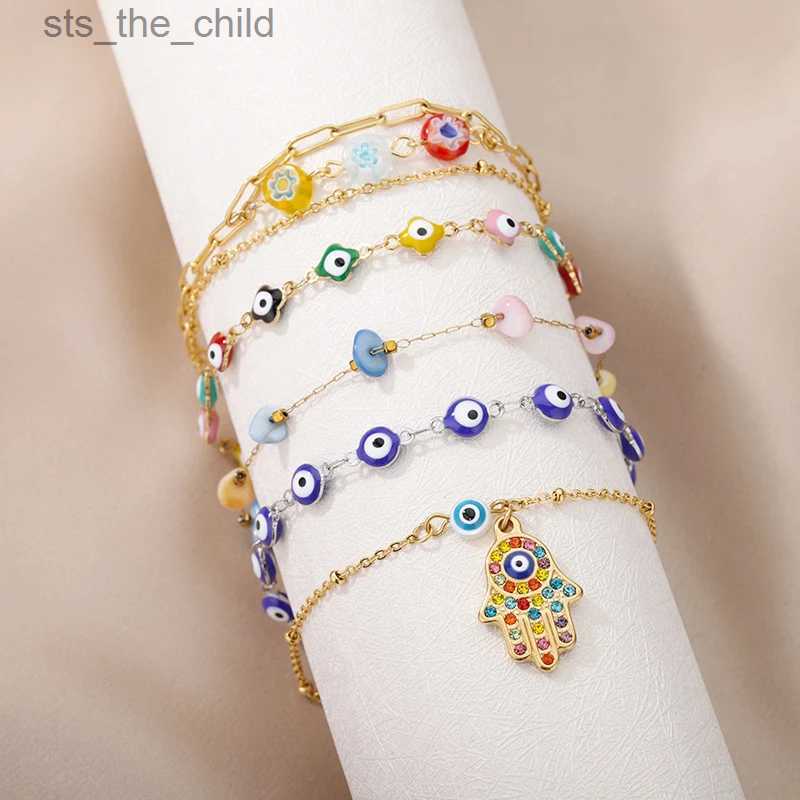 Anklets Stainless Steel Evil Eye Bracelet Womens Enamel Round Leg Chain Blue Evil Eye Ankle Bracelet Summer Beach Foot Jewelry GiftC24326