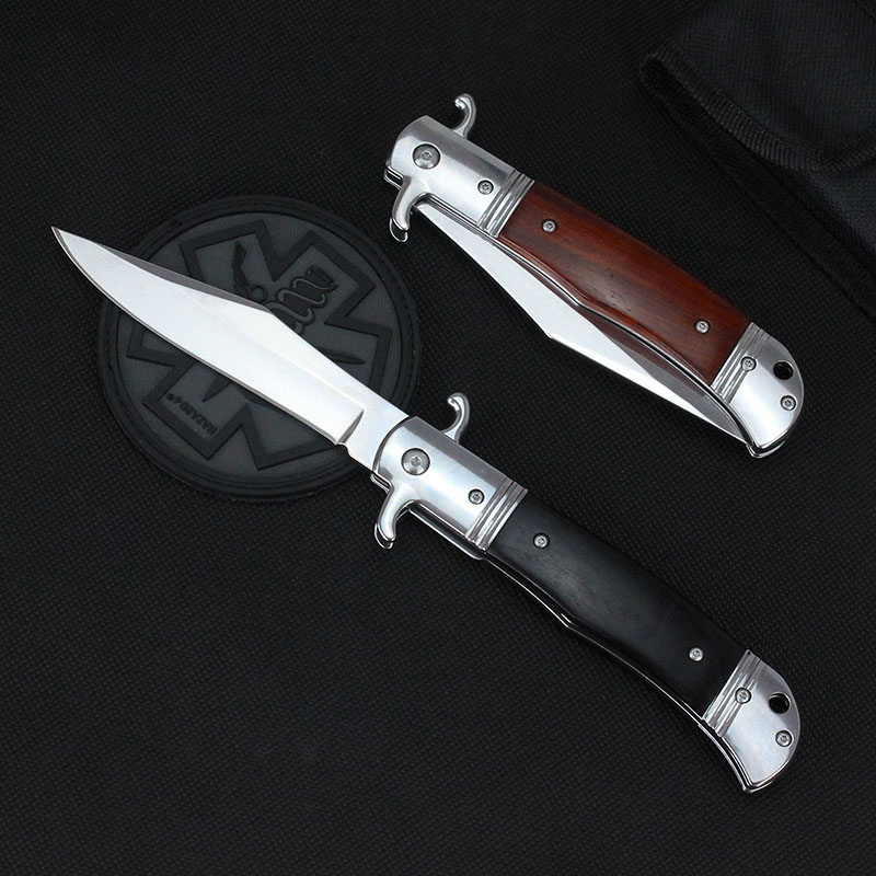 2Models 9'' Godfather Stiletto Folding Knife 3.85 440C Steel Mirror Blade, Sandalwood Handles