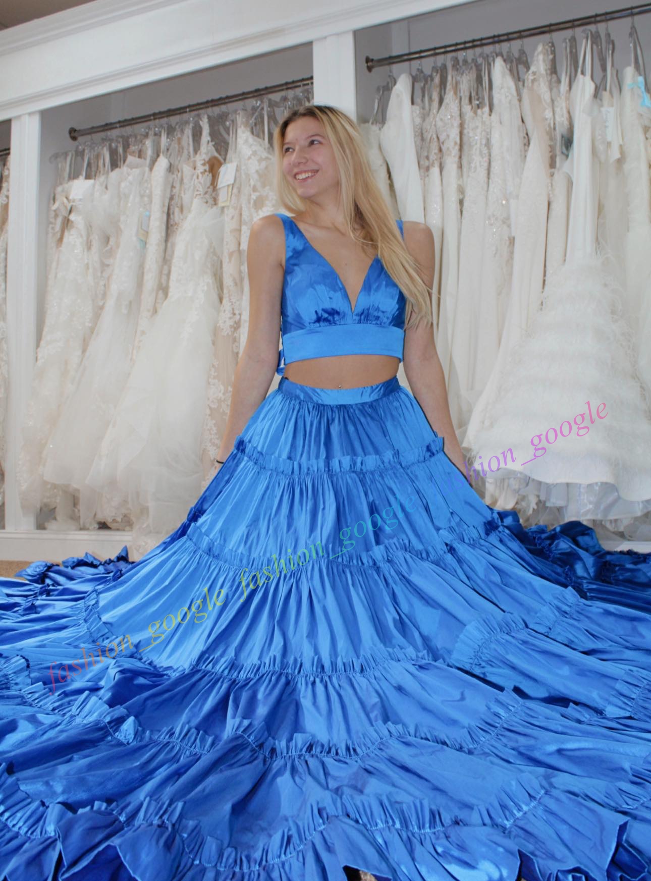 Crop Top Senior Prom Dress Golden Globes Award Two-Piece Ruffle Taffeta Winter Spring Formal Evening Cocktail Gala Party Pageant Red Carpet Runway Gow