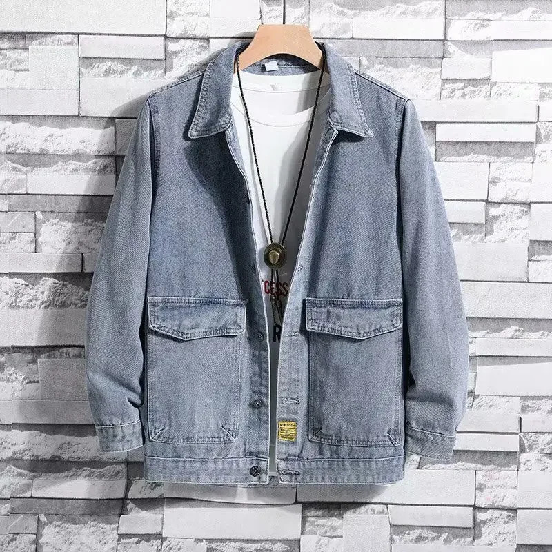 Mens Denim Jacket Autumn with Print Male Jean Coats Button Casual Korean Clothes Winter Outerwear Large Size Menswear G 240319
