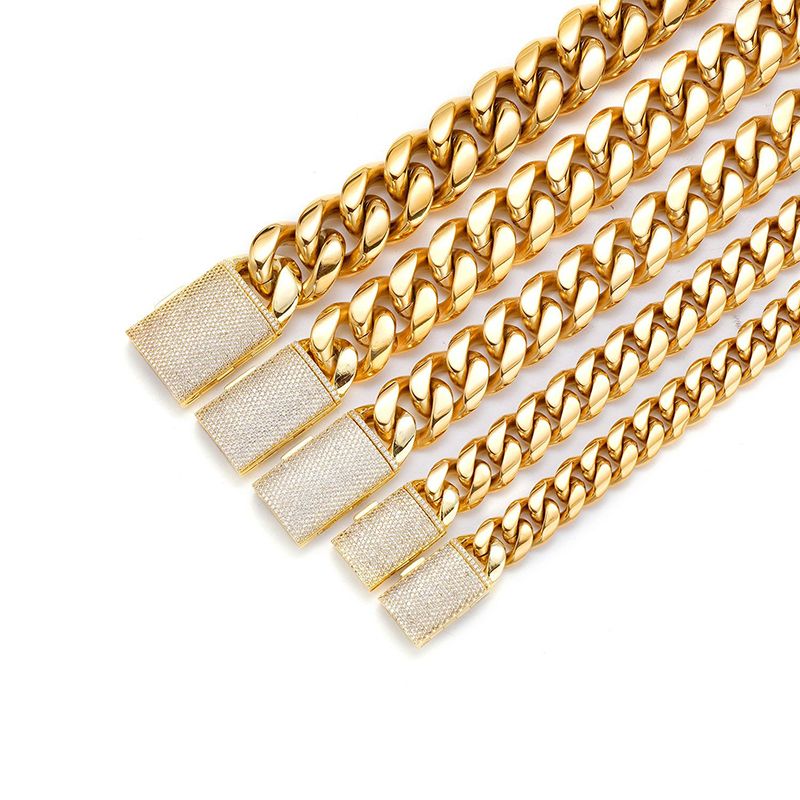 Miami Cuban Link Chain Necklace Designer Men 12Mm 14Mm Wide Micro Inlaid Cz Diamond In Buckle Rock Rapper Hip Hop Gold Jewelry Women Personalize Gift