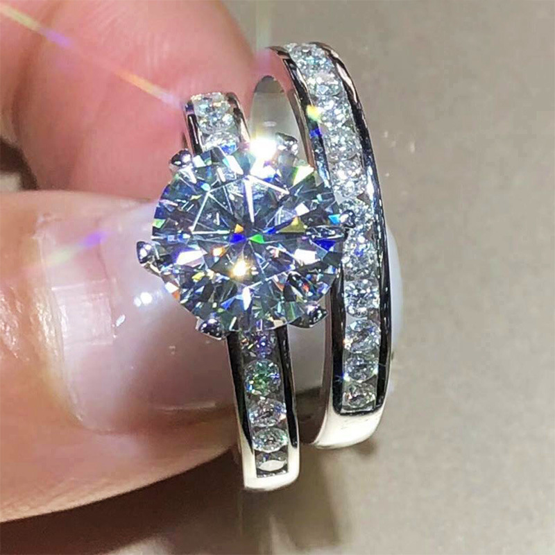 2024 Choucong Six Claw Wedding Rings Classical Jewelry 925 Sterling Silver Fill Large Round Cut 5A Cubic moissanite Diamond Women Couple Bridal Ring S