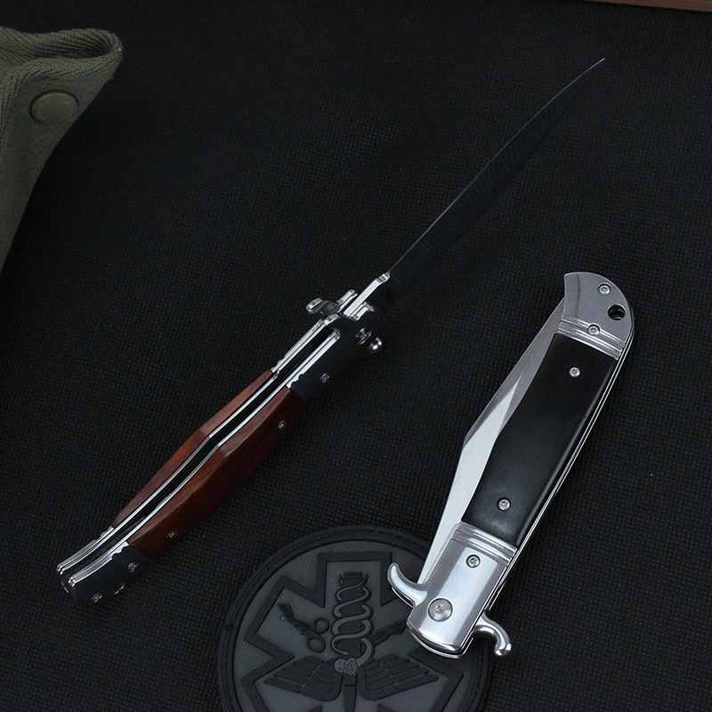 2Models 9'' Godfather Stiletto Folding Knife 3.85 440C Steel Mirror Blade, Sandalwood Handles