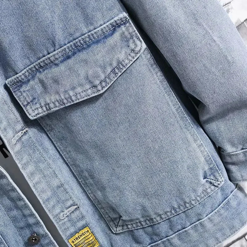 Mens Denim Jacket Autumn with Print Male Jean Coats Button Casual Korean Clothes Winter Outerwear Large Size Menswear G 240319
