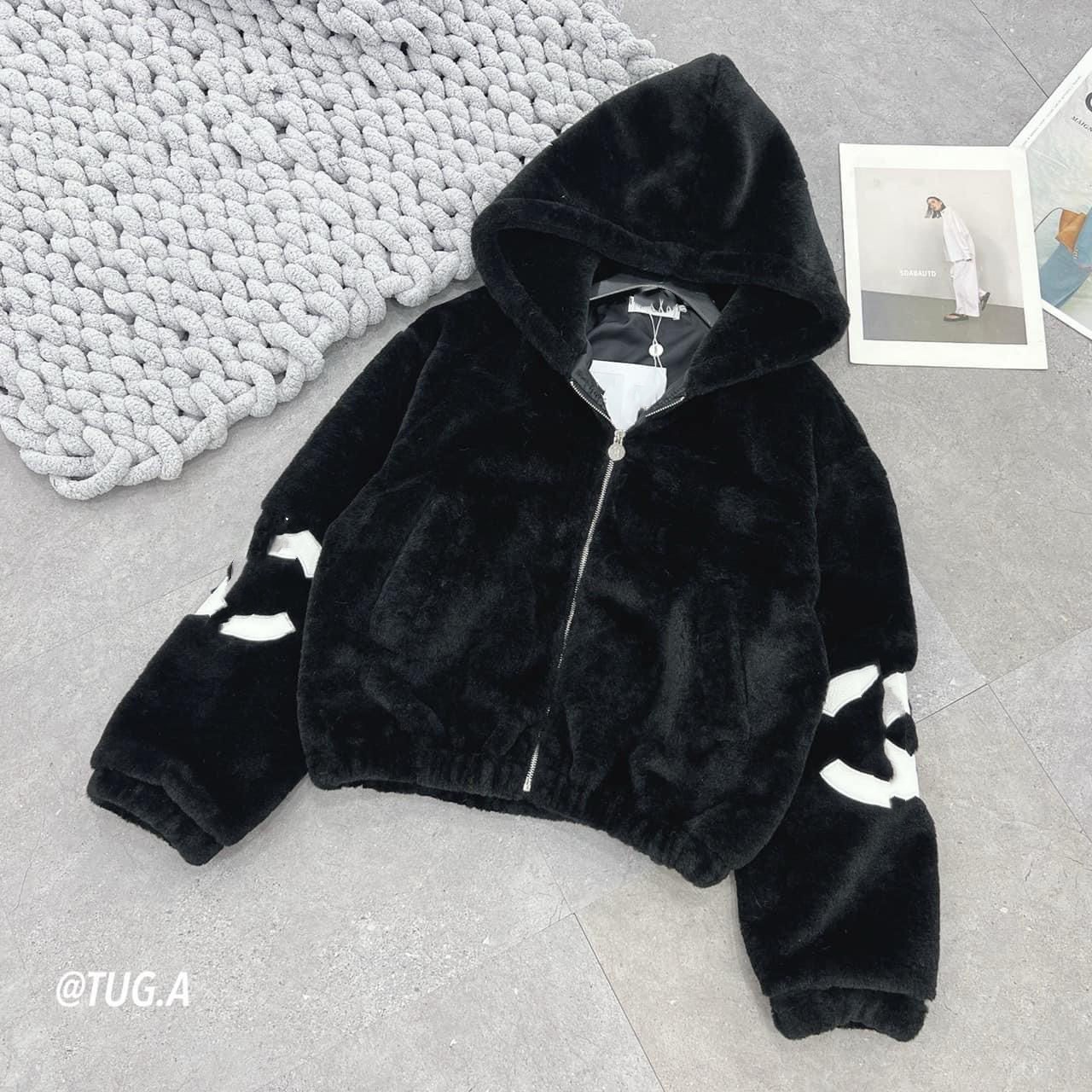 Women's hooded warm thickening letter logo embroidery casual fashion faux fur coat casacos SML