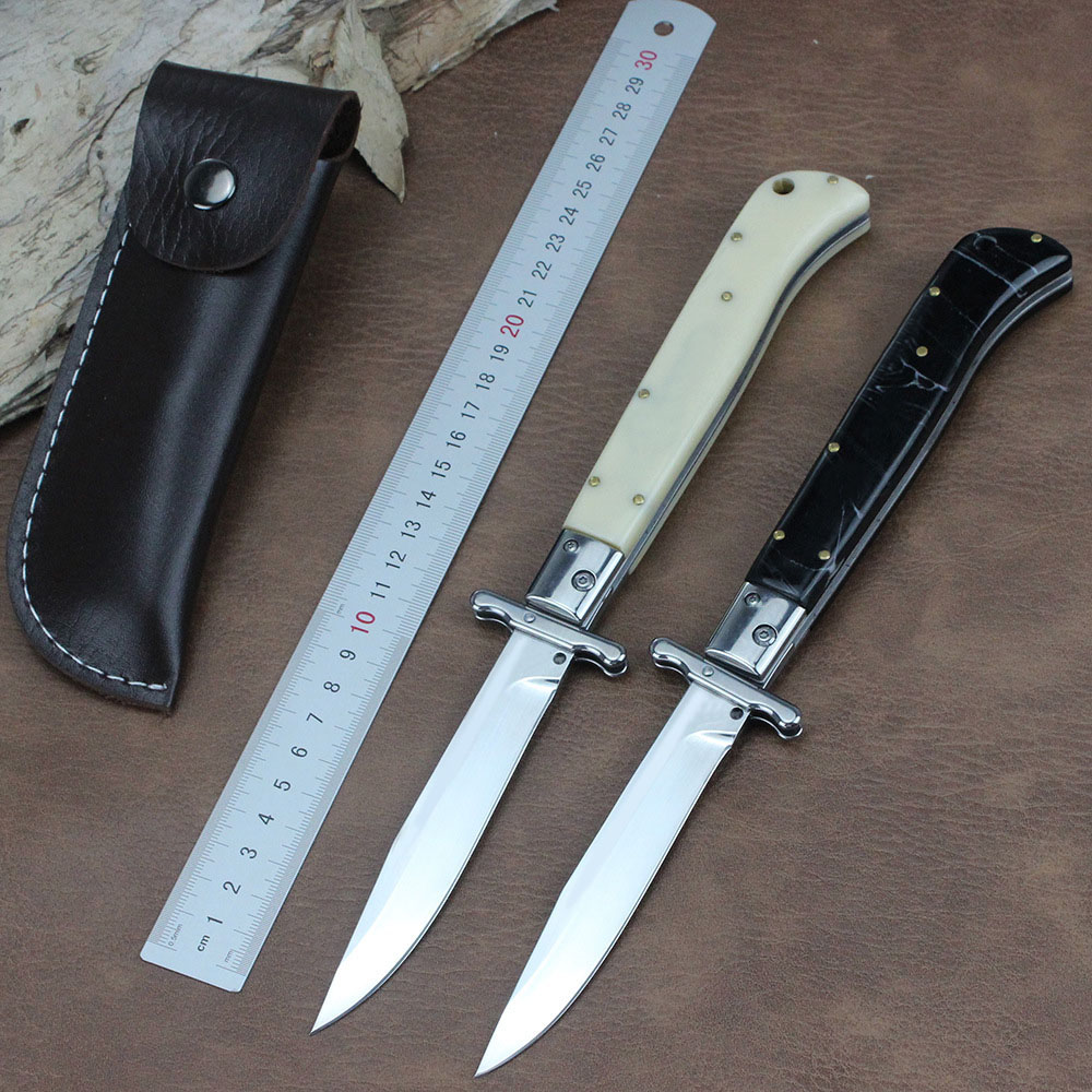 3Models 10'' Inch Italian Stiletto Mafia Knife 440C Blade Acrylic Handles Pocket Knives Tactical EDC Tools