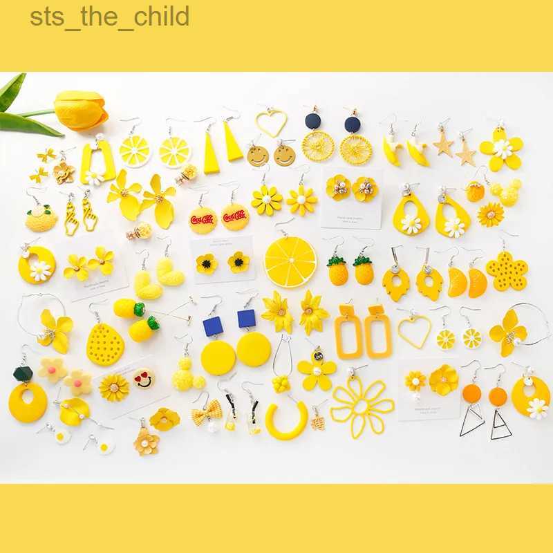 Dangle Chandelier Yellow Comes Summer Beach Sweet Lemon Yellow Earrings Collection Hyuna Style Cute Flower Study Earrings Korea Simple VersatileC24326