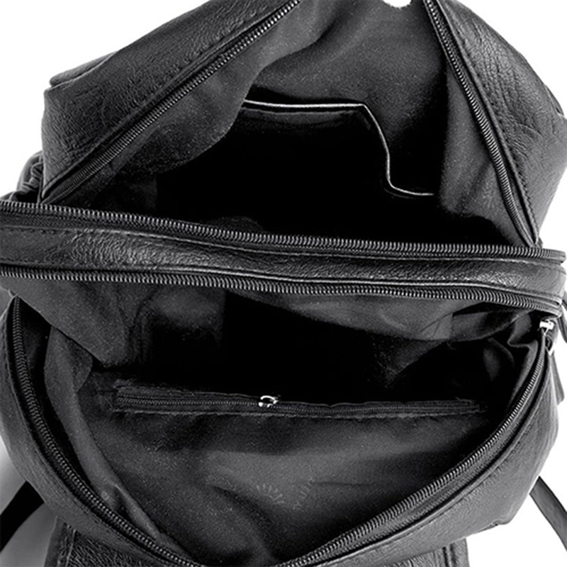 leather backpack with multiple zipper pockets and hardware, fashionable and minimalist women's bag