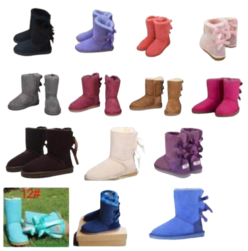 kids adult EU2144 Big size Low new lian snow boots thick leather bow in the tube snow boots cotton shoes