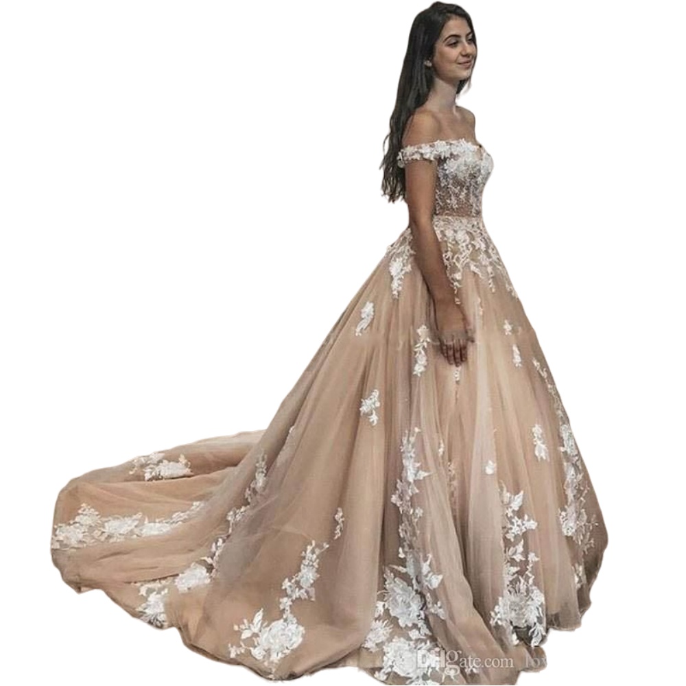 2024 Arabic Vintage A Line Wedding Dresses Off Shoulder Tulle White 3D Floral Lace Appliques Off Shoulder Corset Back Plus Size Bridal Gowns