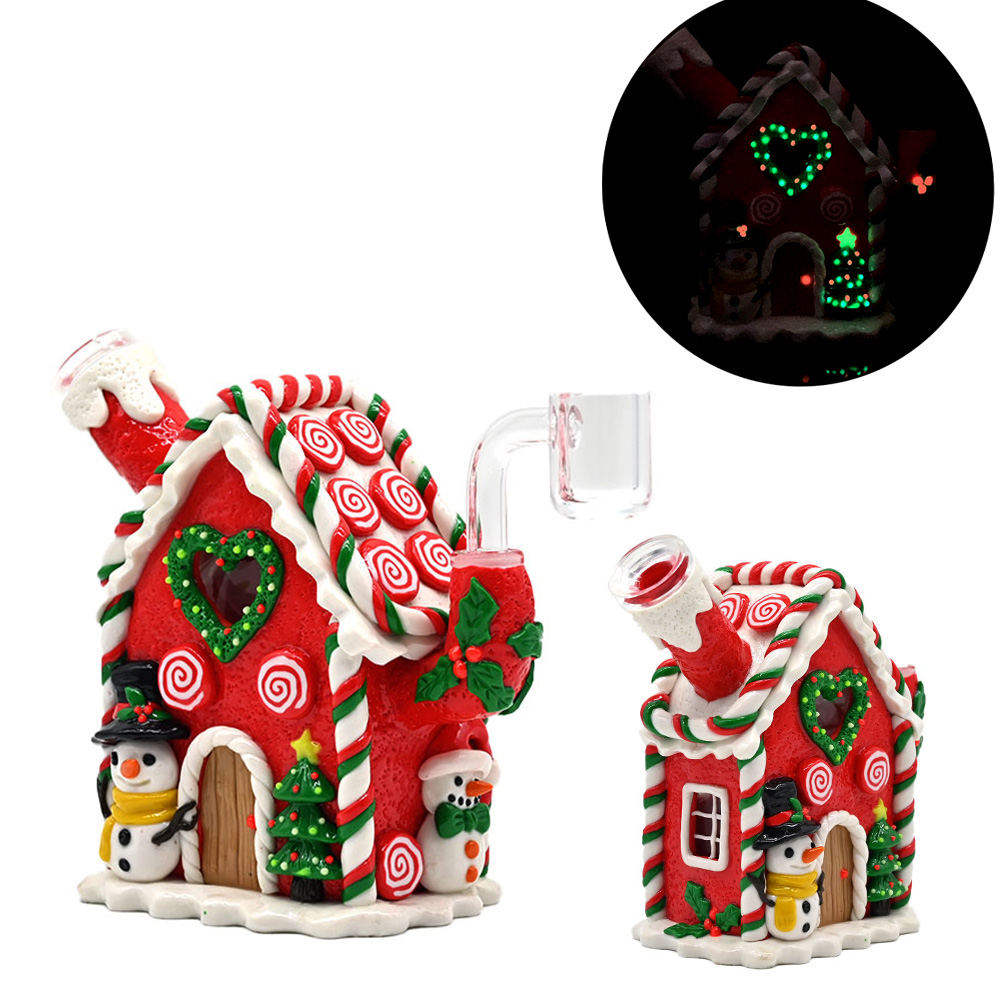 Glass Bong,Glass Water Pipe,Polymer Clay Christmas Theme Glass Smoking Item With Cartoon House,Glow In Dark,Christmas Tree/Snowman,Glass Hookah,Smokin