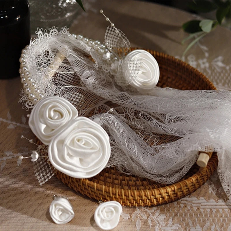 1920s Wedding Bride Veil with Pearl Headbands Girl Long Tulles Tiaras for Halloween Women Pography 240313