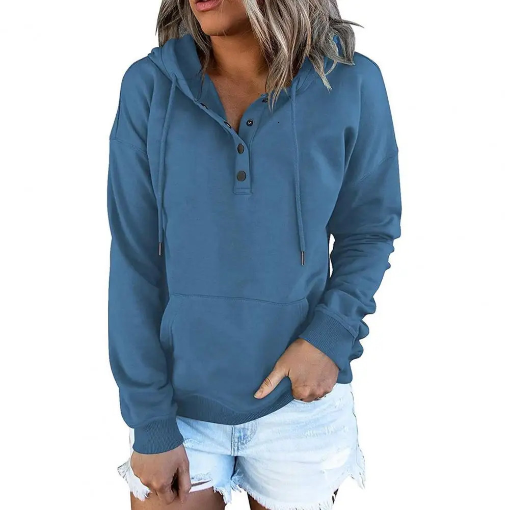 Women Hoodie Winter Hooded Sweatshirt for Cozy Womens Fallwinter Stylish Loose Pullover with Big Pocket Button 240318