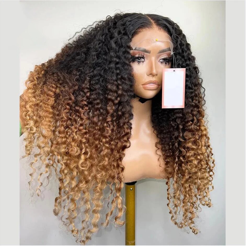 Soft 26Inches Long Ombre Blonde Brown Curly 180Density Lace Front Wig For Black Women Babyhair Heat Resistant Preplucked Glueless