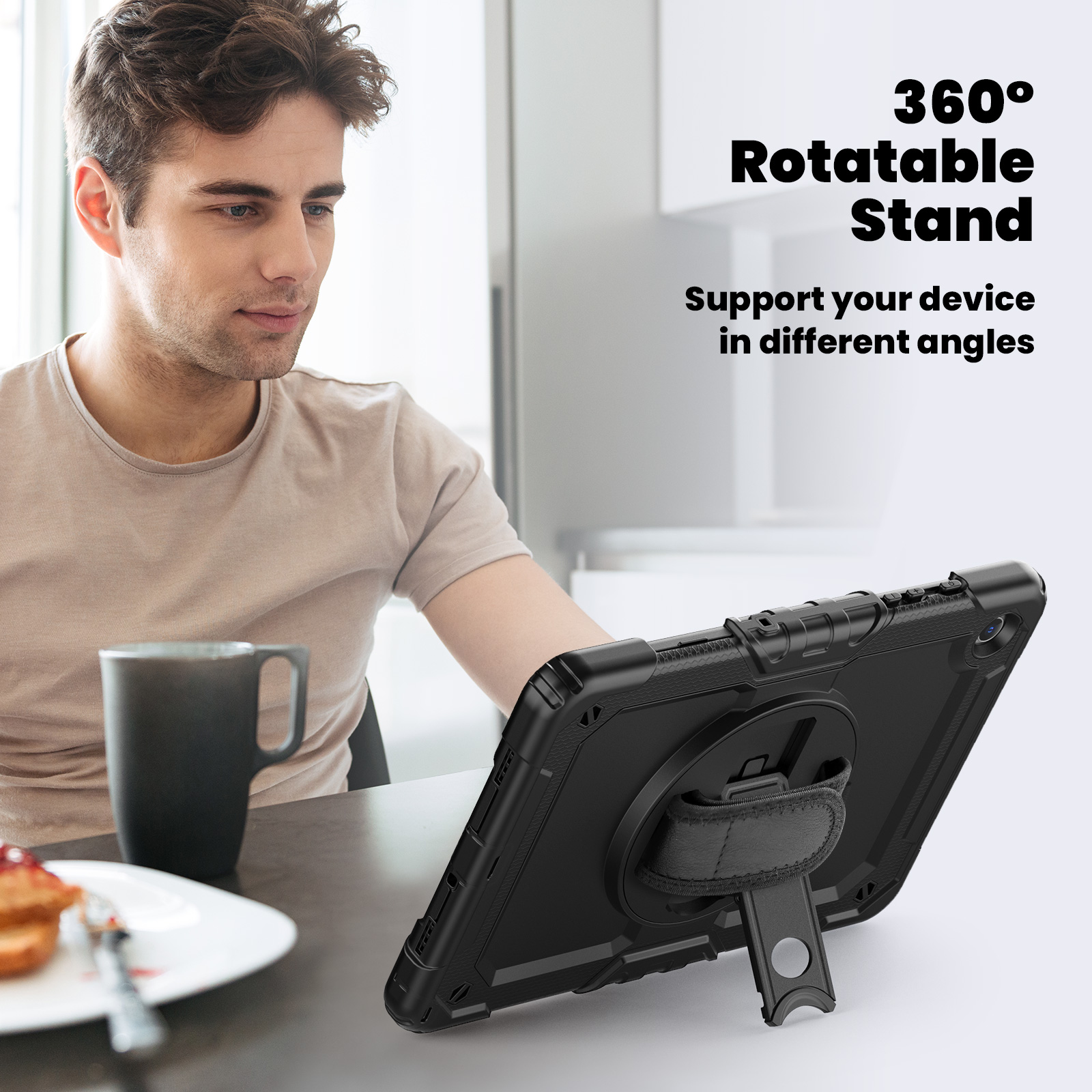 Case For Samsung Galaxy Tab A9 Plus 11 inch A9+ 360 Rotating Hand Strap Kickstand Tablet Cover Rugged Shockproof Armor Cases + Shoulder Strap with Scr