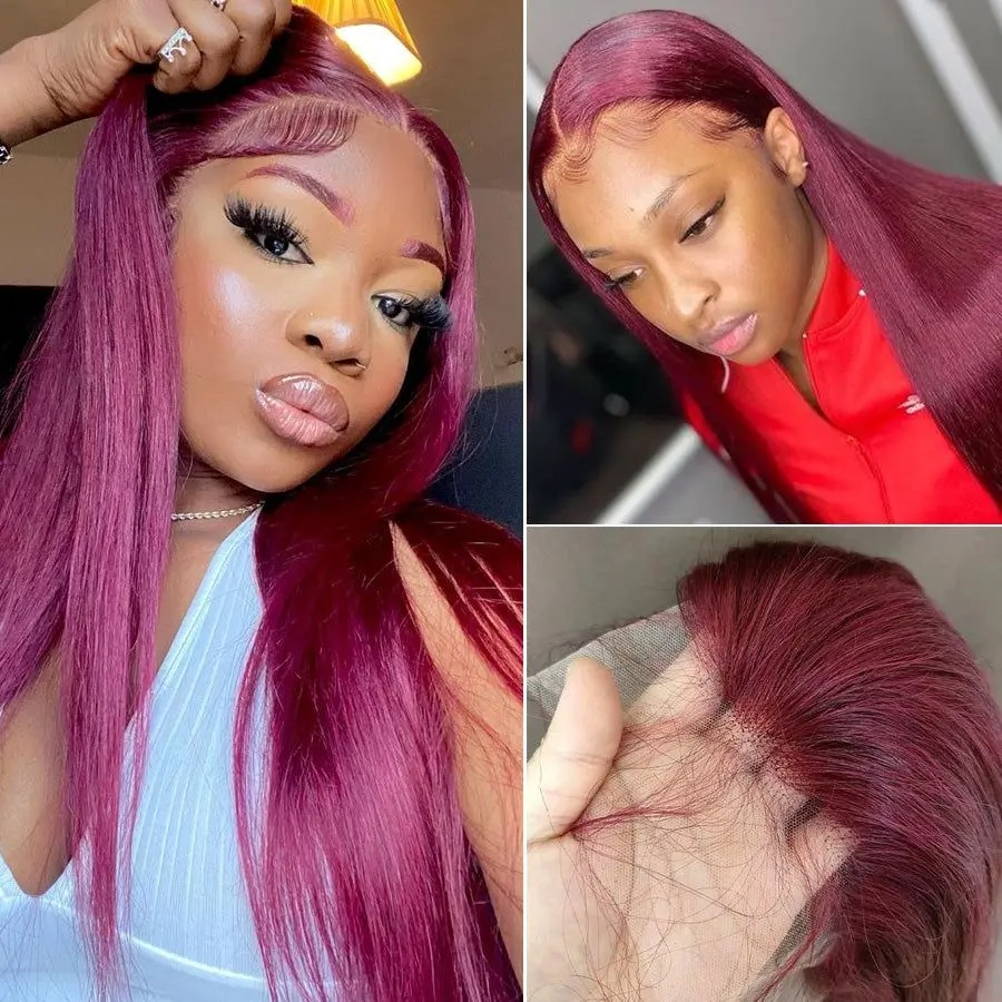 30 36 Inch Bury 13X6 Hd Frontal Wig On Sale Bone Straight Lace Front 99J Colored Human Hair Wigs For Women