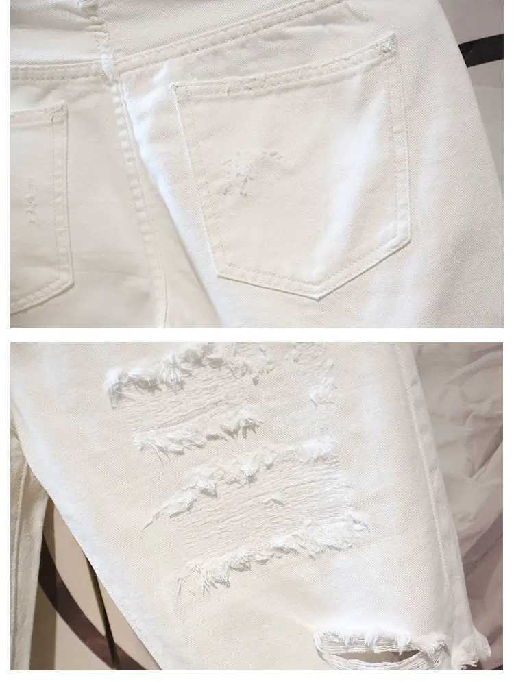 Men's Jeans 2022 Summer Fashion Cutting Mens Tattoo Tear Shorts Loose Straight Casual White Denim Pants Street Clothing Mens Boyfriend JeansL2403