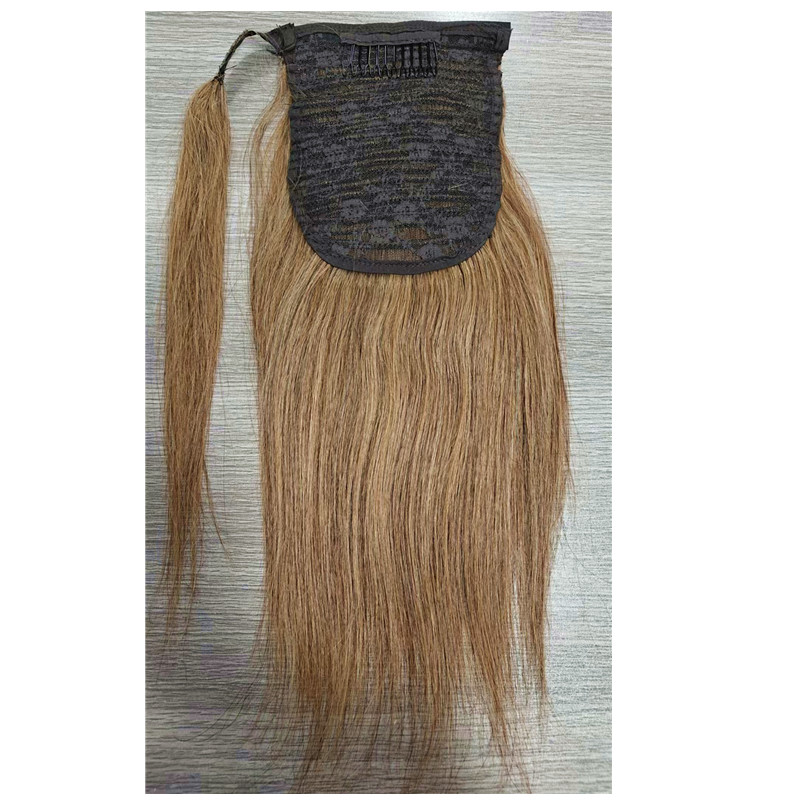 honey Blonde virgin human hair ponytail hairpiece for black women wraps around drawstring clip in pony tail hair piece hair extension short 10inch 120