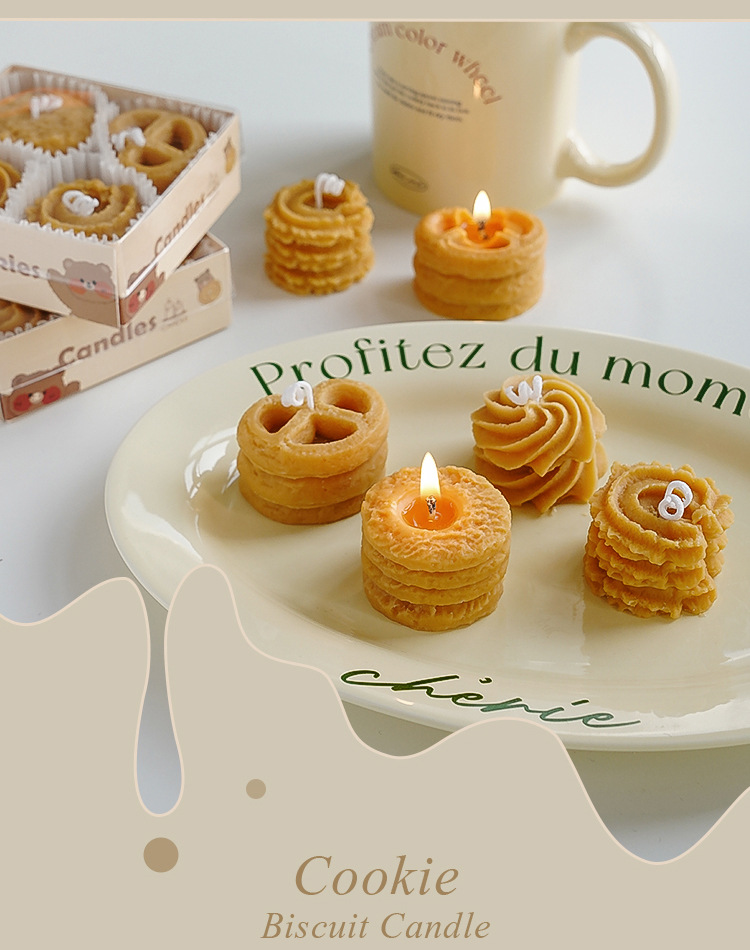 Cookies Aromatherapy Candle Gift Box Souvenir Gift Handmade Cookies Candle Set Soy Wax Decorative Candles for Home-Scented Bath and Body Works Candles