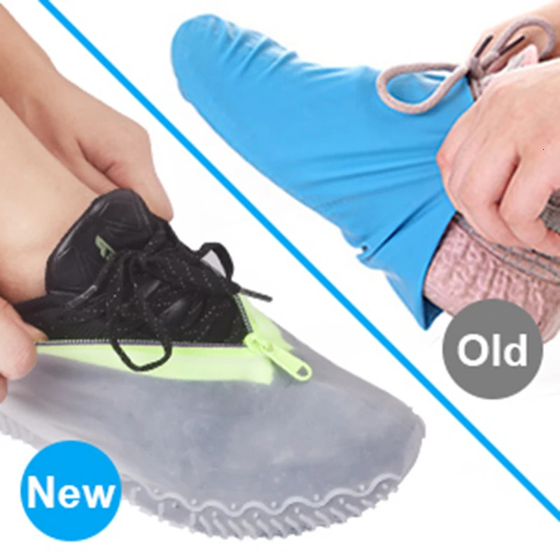 Anti-slip Cover For Shoes Unisex Reusable Silicone Rain Shoe Covers Zipper Overshoes Waterproof Shoes Cover Women Galoshes 240309