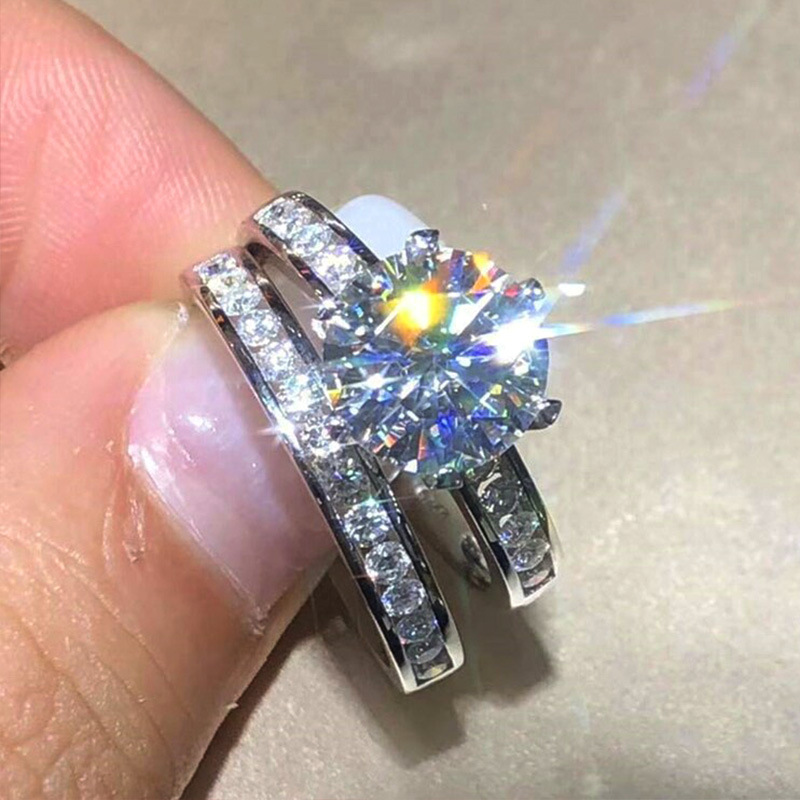 2024 Choucong Six Claw Wedding Rings Classical Jewelry 925 Sterling Silver Fill Large Round Cut 5A Cubic moissanite Diamond Women Couple Bridal Ring S