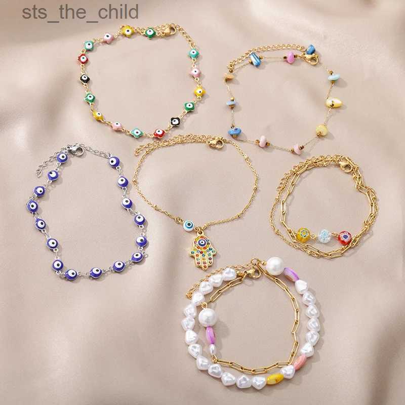 Anklets Stainless Steel Evil Eye Bracelet Womens Enamel Round Leg Chain Blue Evil Eye Ankle Bracelet Summer Beach Foot Jewelry GiftC24326