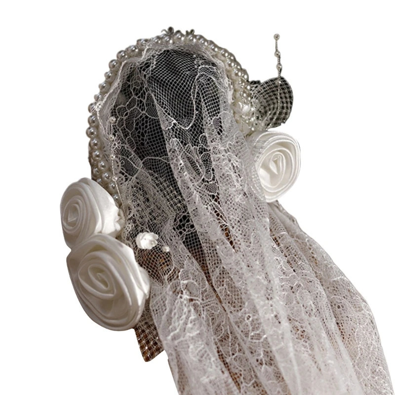 1920s Wedding Bride Veil with Pearl Headbands Girl Long Tulles Tiaras for Halloween Women Pography 240313