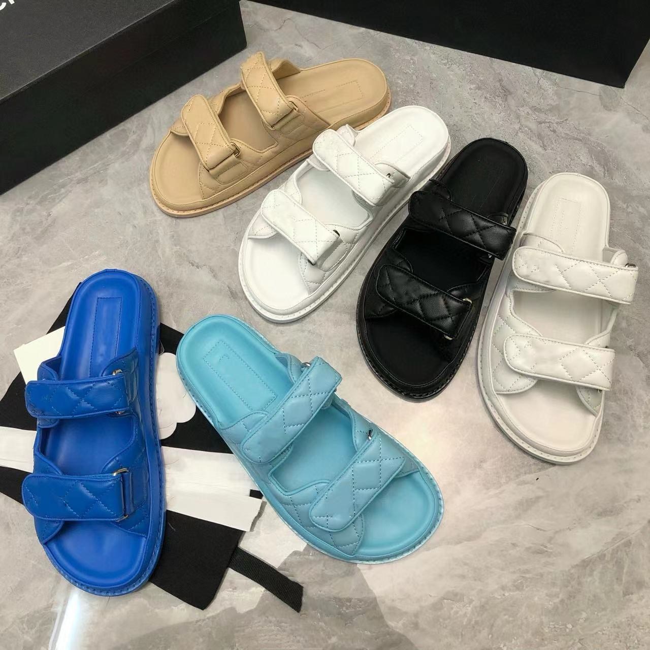 New 2024 SS Dad Sandals Slides Shoes Womens Mule Slide Flat shoes beach Designer Sandals luxury shoes slip on without the back strap summer Quilted Leather Size 35-42