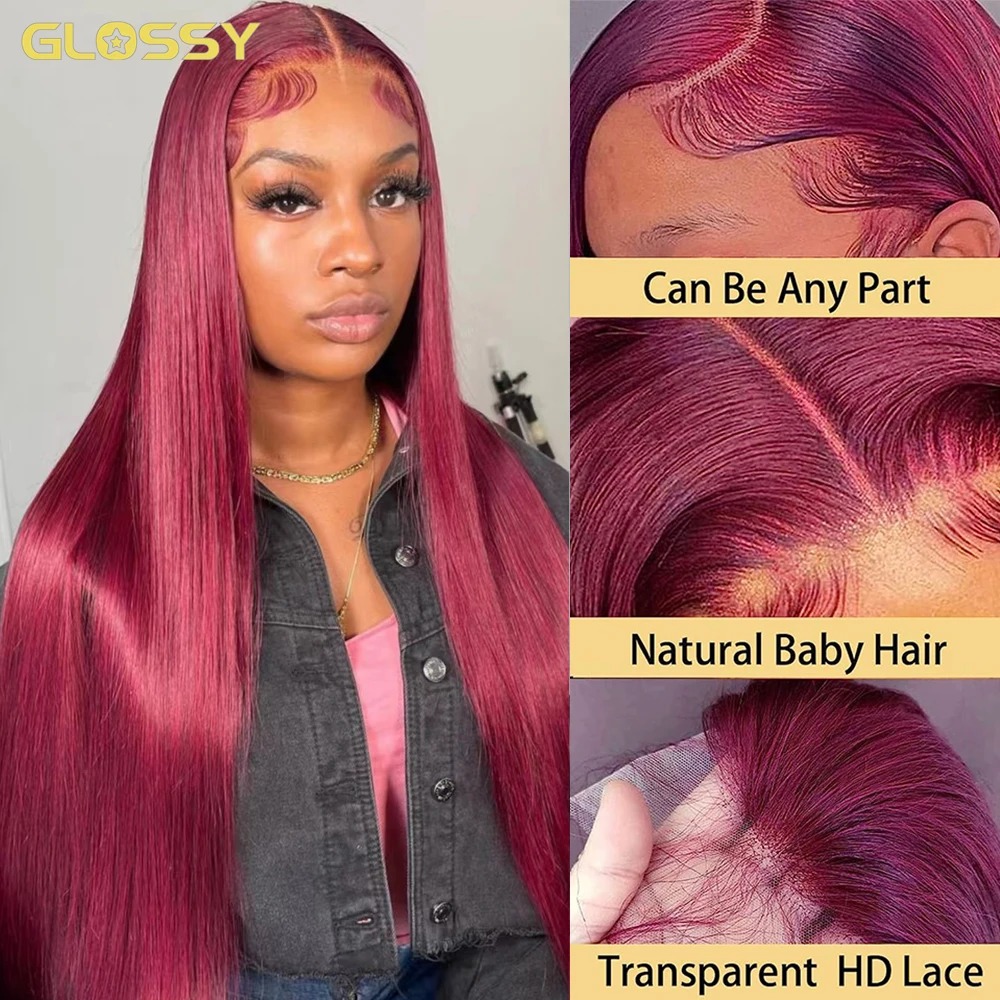 30 36 Inch Bury 13X6 Hd Frontal Wig On Sale Bone Straight Lace Front 99J Colored Human Hair Wigs For Women
