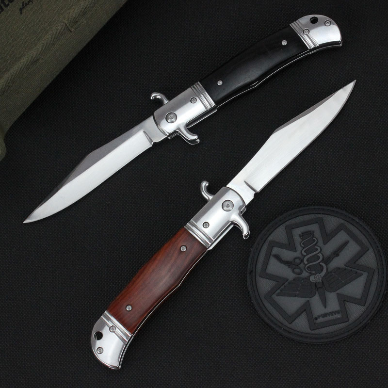 2Models 9'' Godfather Stiletto Folding Knife 3.85 440C Steel Mirror Blade, Sandalwood Handles