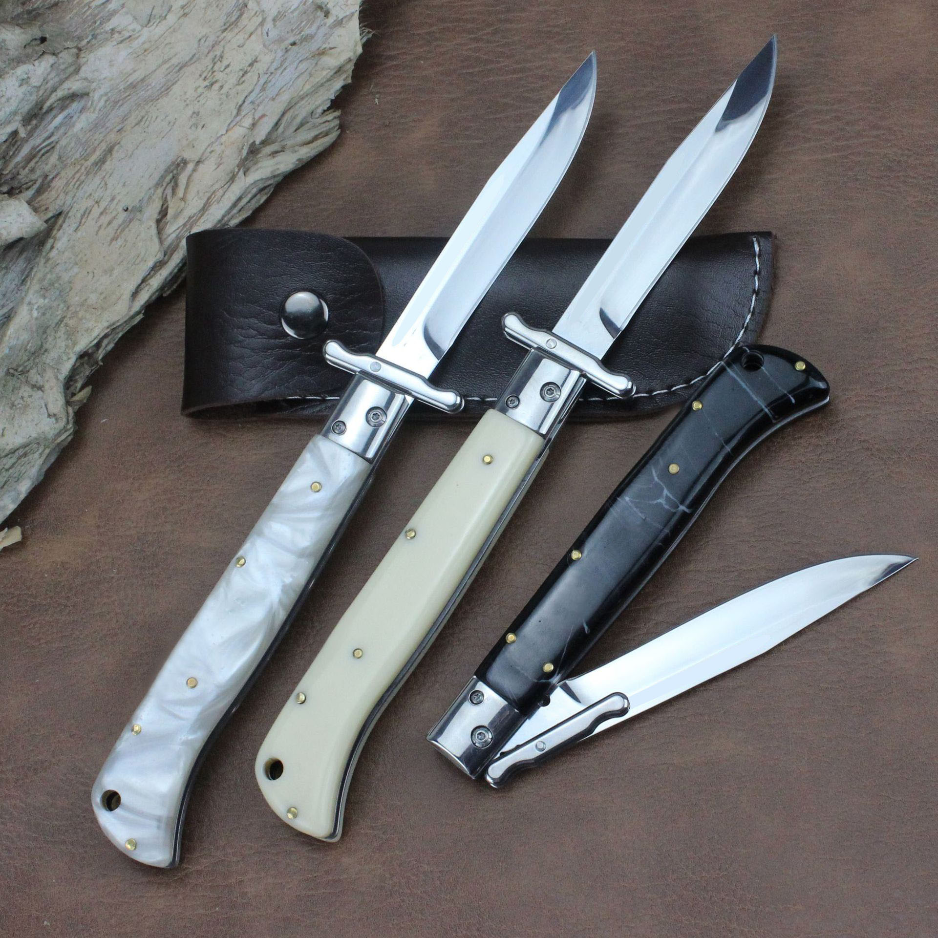 3Models 10'' Inch Italian Stiletto Mafia Knife 440C Blade Acrylic Handles Pocket Knives Tactical EDC Tools