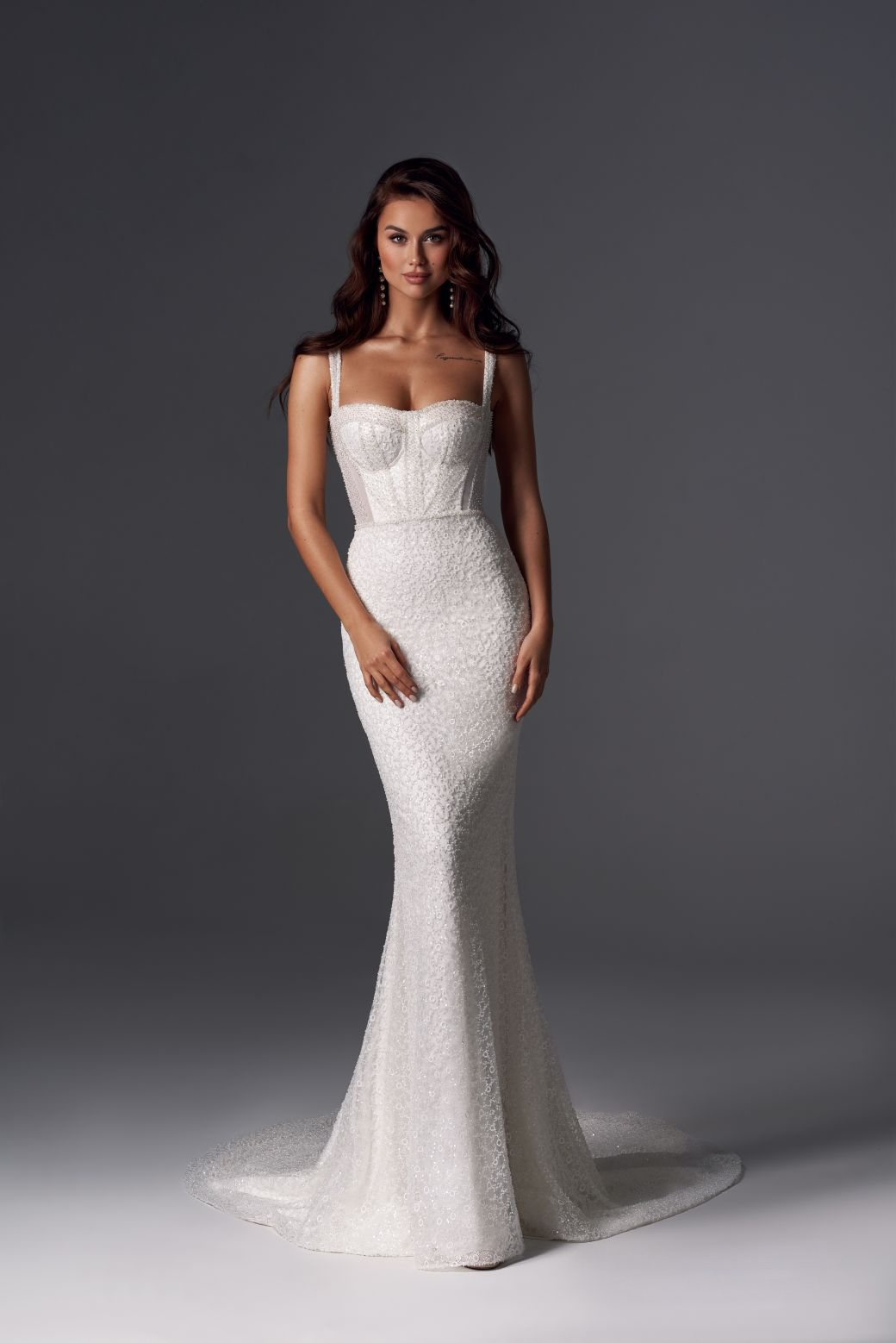 New Style Luxury Beading Pearls Lace Spaghetti Straps Strapless Mermaid Wedding Dresses Sweep Train V-Backless Sleeveless Trumpet Bridal Gowns