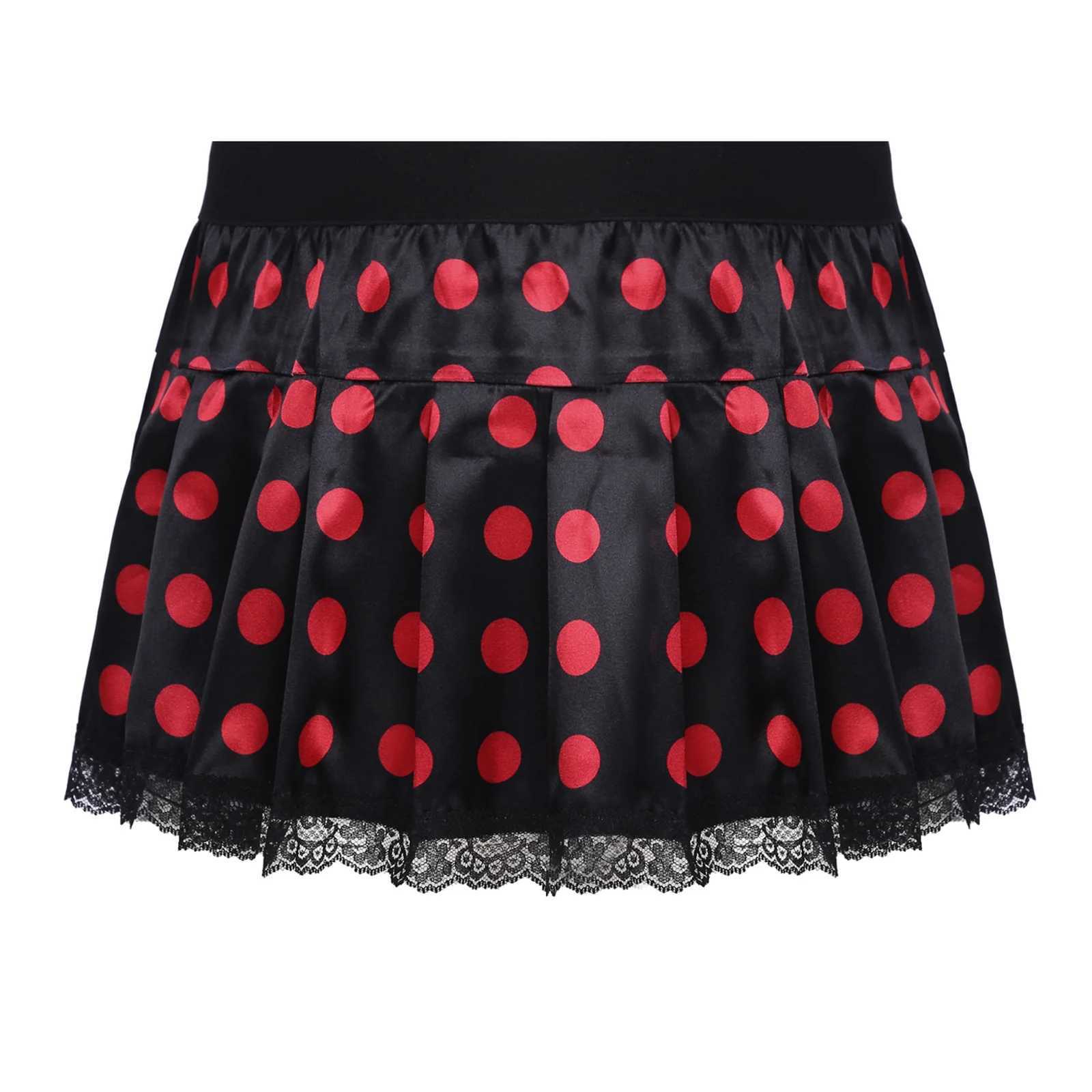 Sexy Skirt Set women underwear Sissy Crossdresser clothing lace decoration pleats sexy tight fitting role-playing satin mini skirt pajamas 24326