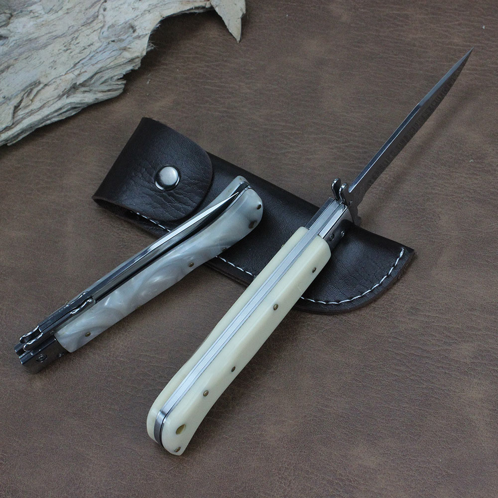 3Models 10'' Inch Italian Stiletto Mafia Knife 440C Blade Acrylic Handles Pocket Knives Tactical EDC Tools